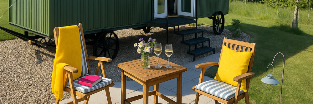 Shepherd's Hut Glamping in a wildflower meadow in the Lincolnshire Wolds.